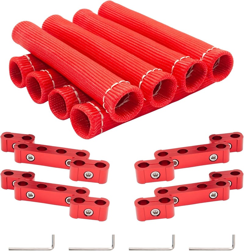 ZOSANY 12pcs Spark Plug Wire Separator Divider & 8pcs Spark Plug Wire Boots Protector Heat Shield Sleeve, Aluminium Alloy Engine Spark Plug Wire Divider Separator Kit for 8mm 9mm 10mm Wire - Image 1